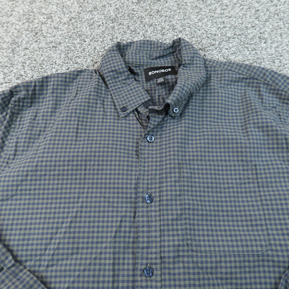 Bonobos Shirt Mens 2XL Blue Green Check Stretch Long Sleeve Button Up Preppy Top